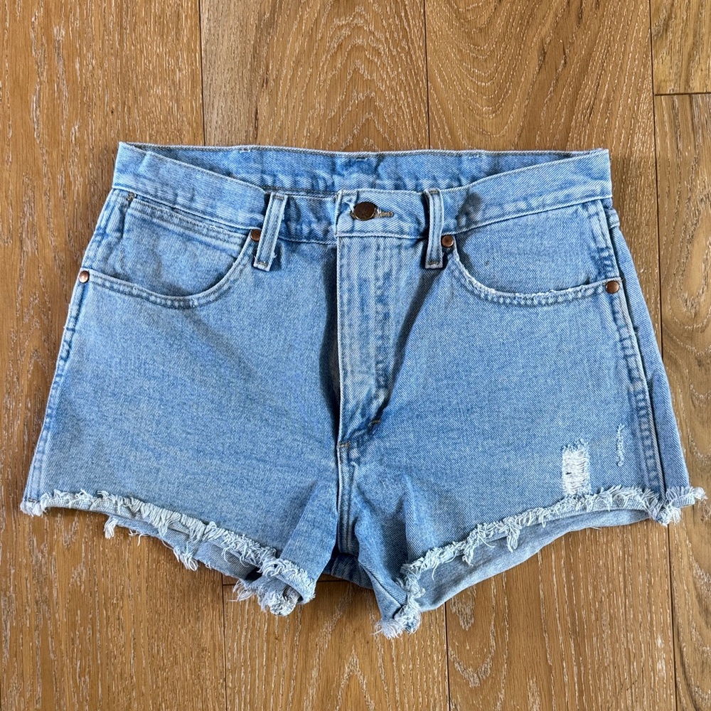 Wrangler Light Blue Frayed Hem Denim Shorts